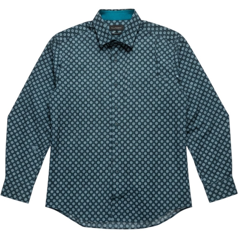 Paul Fredrick Mens XL Blue Multi Geometric‎ Medallion Button Down Shirt SHV110L